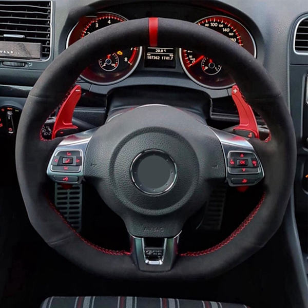 (Stil 3) Svart äkta läder mocka cover för Volkswagen Golf 6 GTI MK6 / Polo GTI / Scirocco R Biltillbehör Style 3