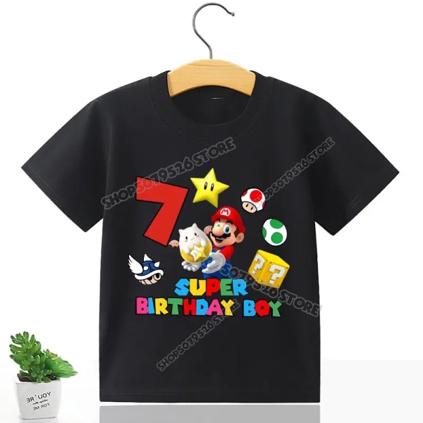 Marioment Number T-shirt för pojke Födelsedagskläder Barn Bomullströjor Toppar Spel Tecknad Sommar Digital Baby Tee Shirt black-MLA1258 120