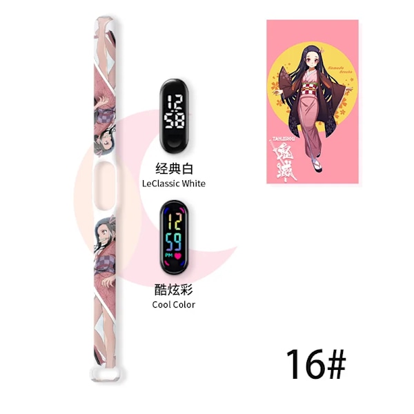 Demon Slayer LED Färgglad Klassisk Vit Mi Watch Anime Figurer Kamado Tanjirou Nezuko Vattentät Sportklocka Barn Watch 16 Colours