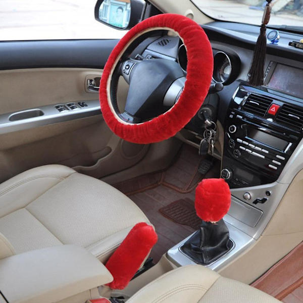 (Röd)3st/ set Bil Auto Vinter Mjukt Cover + Cover + Växelspaksskydd/Varm Super Tjock Plysch växelkrage Red