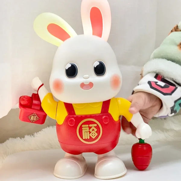Elektrisk dans Liten Fu-kanin TikTok Samma stil Robot Ljus Musik Ljusande leksaker för barn 1 Song Dancing Littl No Battery