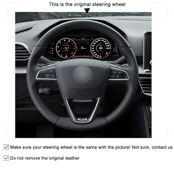 (Blå markörtråd) Svart mocka bilrattkåpor till Seat Leon 5F Mk3 2013-2020 Ibiza 6J Tarraco Arona Ateca Alhambra Blue Marker Thread
