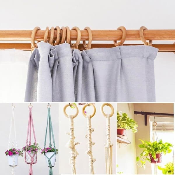 80 stk. træringe til gør-det-selv, ufærdig macrame, naturlige træringe, gardinringe til