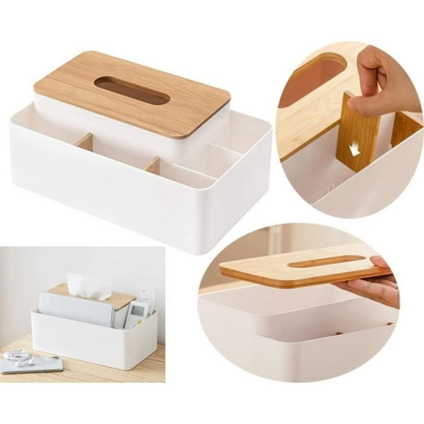 (Vit) Tissue Box - Ospecificerad - Rektangulär - Vit - PS och Bambu - 26.5x15.2x12cm white