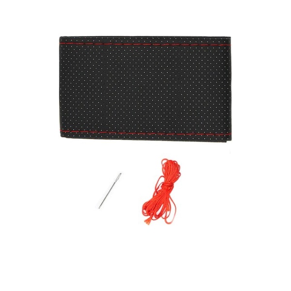 (svart-röd)Bilratt Cover Textur Mjukt PU konstläder 38 cm med nålar och tråd Biltillbehör black- red