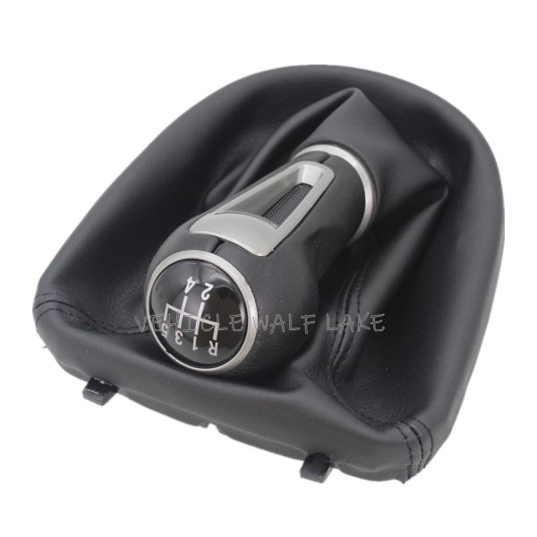 För Seat Leon MK2 1P 2005 2006 2007 2008 2009 2010 2011 2012 Car-Stying 5/6-växlad bilväxelspaksväxelknopp med läderboot-5-växlad svart 5 Speed black