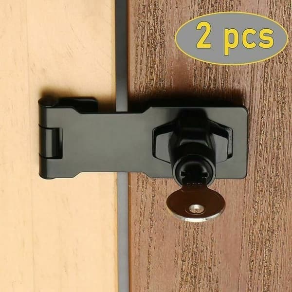 (Svart) Lås og bolt - LARGEIGHT - Låsbart haspe - 7,6 cm - Metall - Svart Black