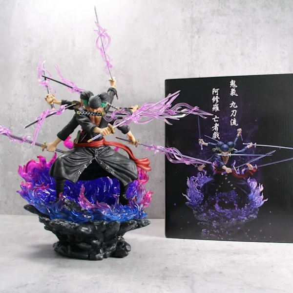 40 cm Anime One Piece Zoro Figur Wano Onigashima 9 Sword Style Action Figurine PVC Staty Modell Samlarobjekt Dekoration Leksak Present A With Box 40cm