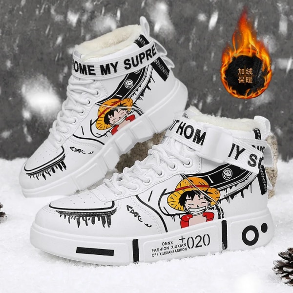 One Piece Anime Perifera produkter Stora barnskor Högtoppade barnsportsneakers Barnfödelsedagspresenter Barnpresent White velvet 39
