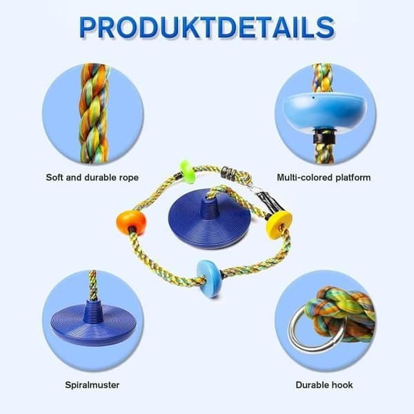 Klatretovsgyng til børn - Blå - Diskplatform & Sæde - Robust & Sikker