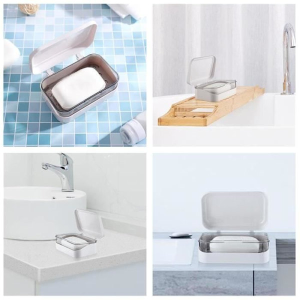(Vit) Tvålkopp - Resa - Rektangulär - Läcksäkert Lock - Design med Dränering - Kompakt white