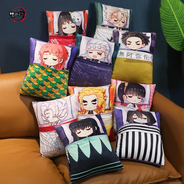 Demon Slayer Tecknad Anime Söta kuddar Kimetsu No Yaiba Tanjirou Zenitsu Nezuko Shinobu Giyuu Kudde Nackstöd Födelsedagspresenter 3 36x27cm