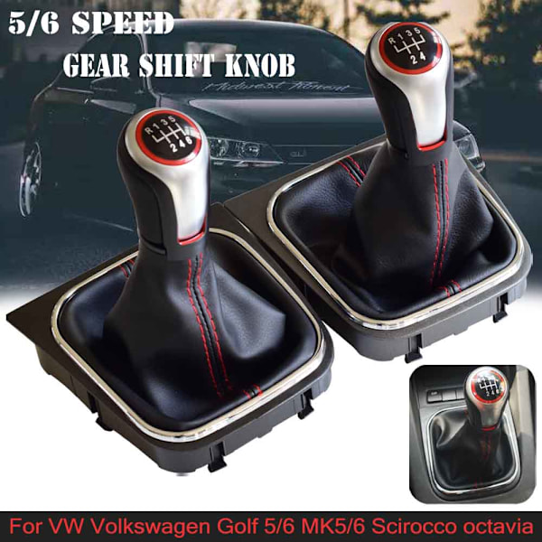 För VW Golf 6 Golf 5 A5 MK5 GTI GTD R32 2004-2008 Scirocco MT 5 6-växlad växlingsknopp Växelspak Damask Cover Krage-Matt-5 Speed-Stövel Matte-5 Speed-Boot