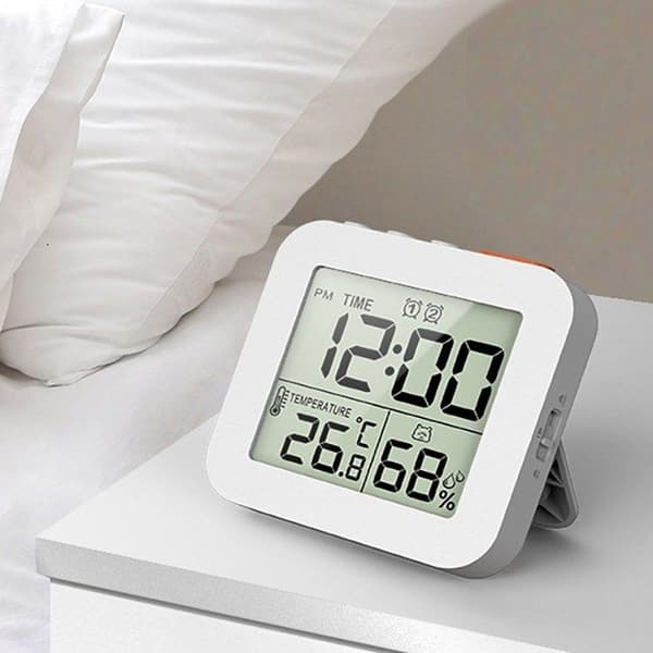 (Hvit) LCD digitalt display termo-hygrometer multifunksjon termo-hygrometer klokke syklisk timer to sett White