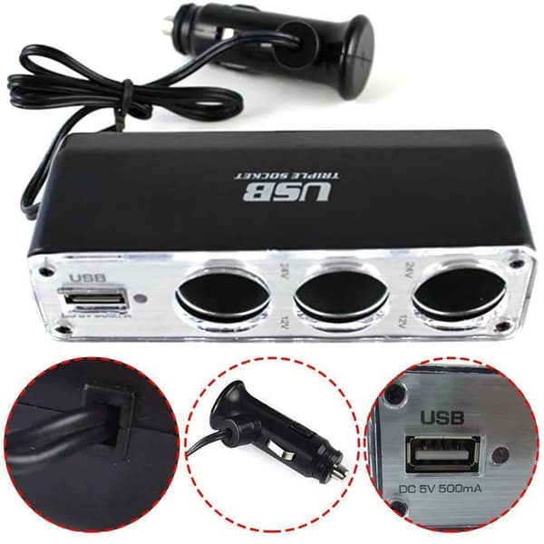 12V/24V 3-vejs Multi Socket Bil Cigarettænder Splitter Port Stik Adapter Triple Bil USB USB Oplader Med Tilbehør B9S5