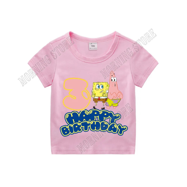 Svampbob Fyrkant Barnkläder Anime Barn Födelsedag nummer T-shirt Sommar Bomullsöverdelar Tecknad Söt Baby Presenter pink HMBB22 100CM