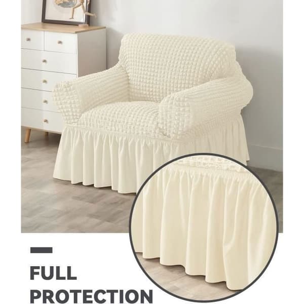 Sofa Cover - 1 Seter - HONTTOR - Slitesterk - Høy Elastisitet - Størrelse S - Beige