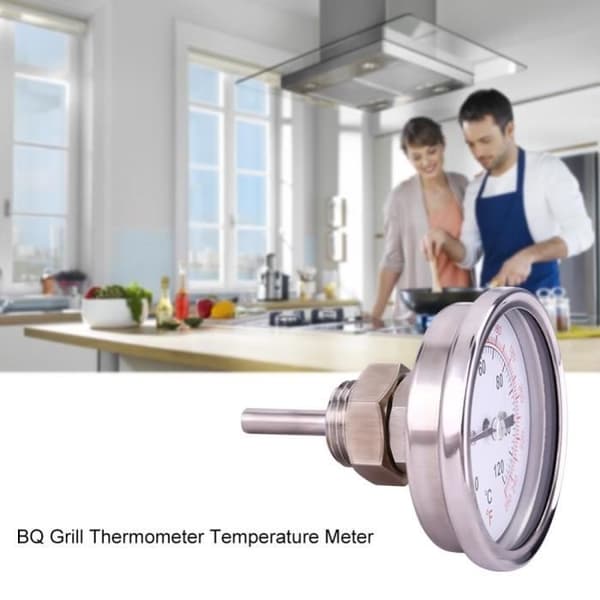 Ovntermometer i rustfrit stål BBQ Grill Røgeovn Termometer med Måler 0-120°C