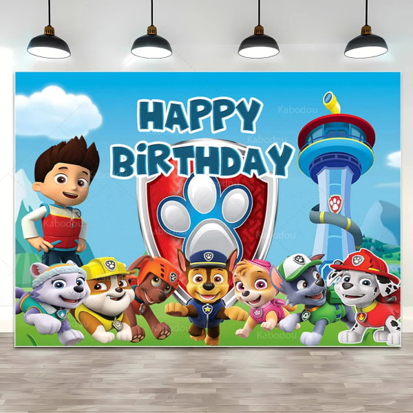 Paw Patrol Födelsedagsfest Bakgrund Pojke Baby shower Fotografi Bakgrund Valp Hund Tema Banner Fotostudio Dekoration Paw Patrol Vinyl 180x120cm