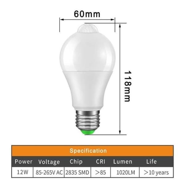 STILLCOOL E27 LED Bevegelsessensor Pære - Varmhvit - IP42 PIR 18W white