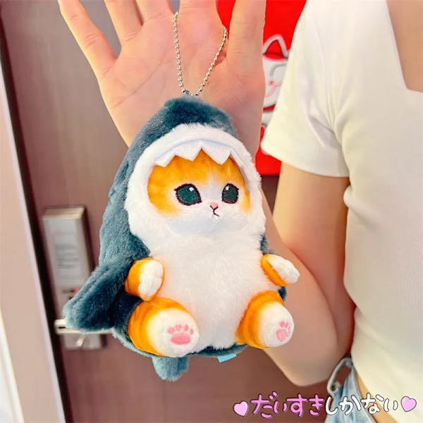 Kawaii Mofusand Anime Hobby Tempura Fried Räkor Haj Katt Tecknad Söt plysch docka hängsmycke väska hänge present till flickvän W2