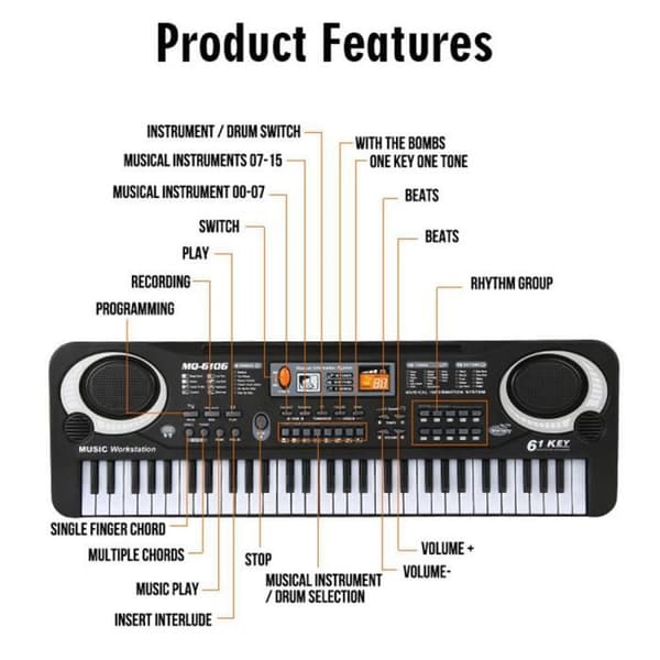 MOGOI Multifunktionell Barnpiano 61 Tangenter Keyboard med Mikrofon