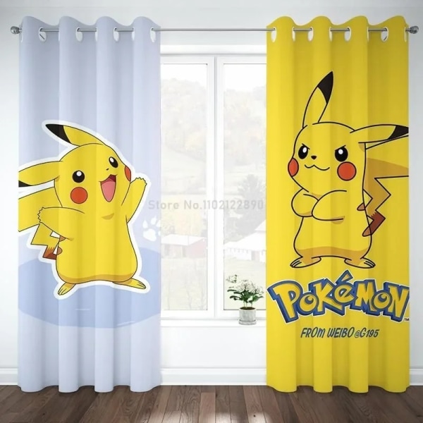 Japanska Pikachu Pokeman Animie 1 stycke Kawaii mörkläggningsgardiner Fönsterdraperier för vardagsrum Gardiner för barns julklapp 3 Custom made