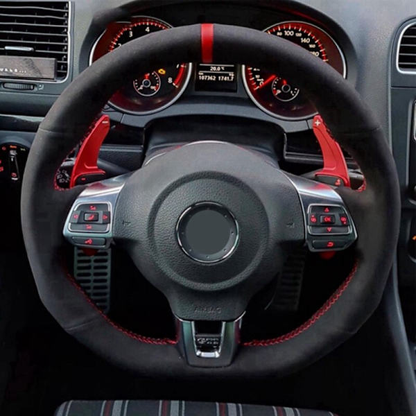 (Stil 3) Svart äkta läder mocka cover för Volkswagen Golf 6 GTI MK6 / Polo GTI / Scirocco R Biltillbehör Style 3