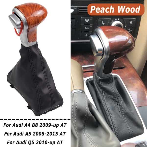 För Audi A4 B8 A5 Q5 2009 2010 2011 2012-2014 Bil automatisk växelspak Växelspaksknopp Damask Stövel Läderöverdrag-Trä Wood