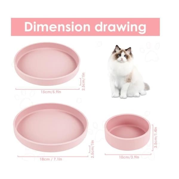 (Rosa) Kattskål - Silikon - Oval - 3 st - Rosa - Multifunktionell Pink