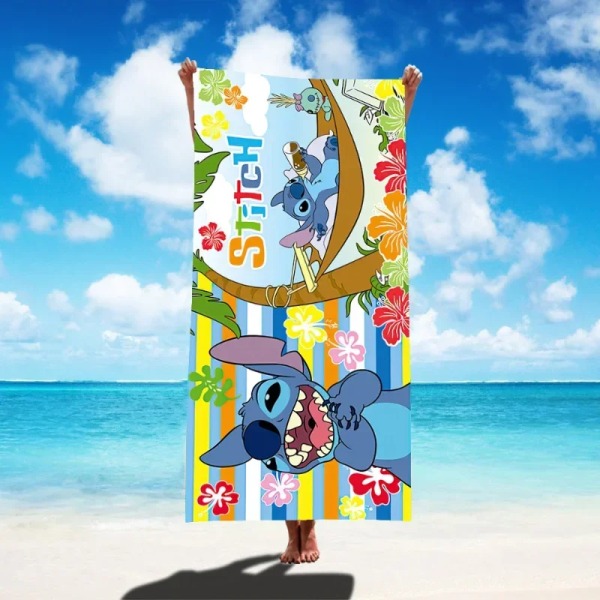 Disney Lilo & Stitch Badhandduk Tecknad Mjuk Absorberande Snabbtorkande Strandhanddukar Kawaii Anime Angel Stitch 3D Print Badhanddukar 17 Thick style 75x150cm