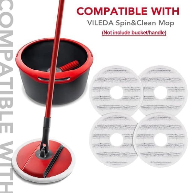 Mikrofibermopp Refill för Vileda Spin and Clean Mopp, Tvättbara Ersättningsmopphuvuden (4-pack)