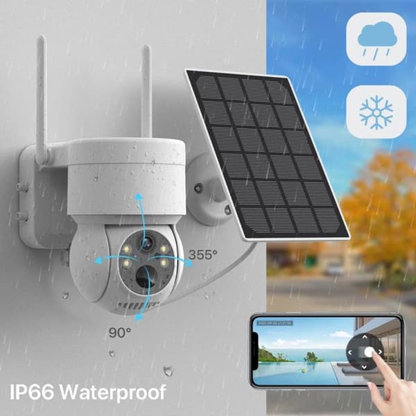 Trådløst overvåkingskamera for utendørs bruk med solcellepanel og batteri, 4MP sikkerhetskamera - Vanntett IP65 White