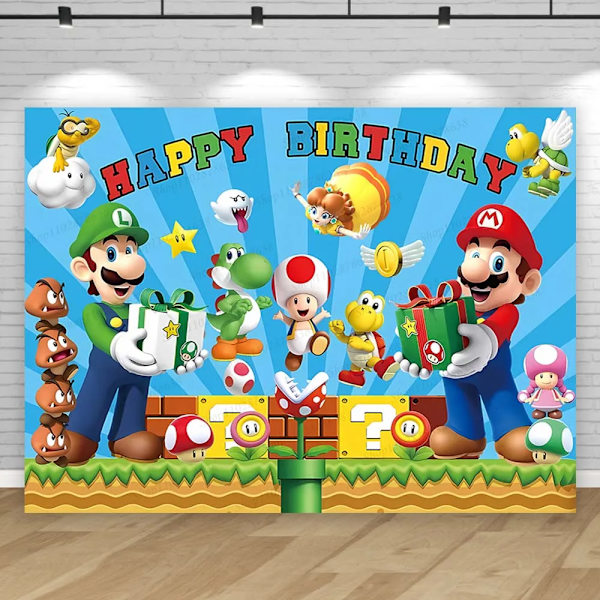 Super Marios Bros Spelbakgrund Barnfest Födelsedag Hero Brothers Tema Karaktär Baby Shower Bakgrund Foto Banner Rekvisita Mario Vinyl 150x100cm