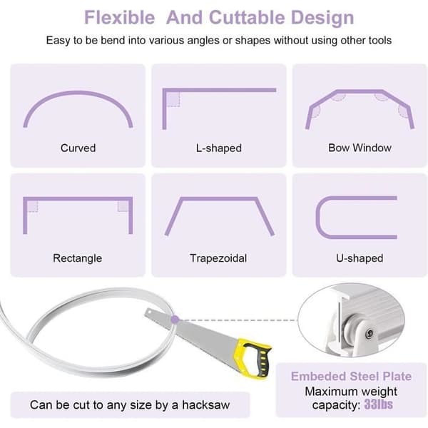 (Vit) Gardinstång - LECOO - 3 meter - Flexibel - Robust - Vit White
