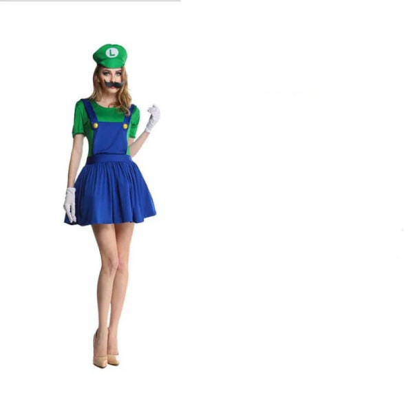 Anime Halloween-kostymer Super Luigi Brother-kostym Mario Vuxna Barn Fancy Cosplay Scen Halloween-fest Förälder-barn-kostym Female Mario  Green Adult  L