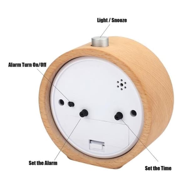 Väckarklocka - Tyst - Bokträ - Alarm - Nattlampa - Rektangulär