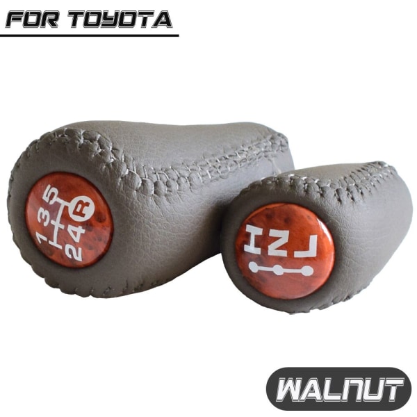 Äkta läder för Toyota Prado LC120 Land Cruiser Prado 2003-2009 Bil 5-växlad MT Växelspaksknopp Transmission+Transfer Gear Shift-Valnöt-Set Walnut-Set