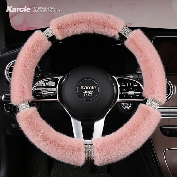 (röd-D form)Karcle Fluffy Cover med Bling Rhinestones Diamond Furry Car Styrskydd Universal 38cm För Kvinnor Tjej red-D shape