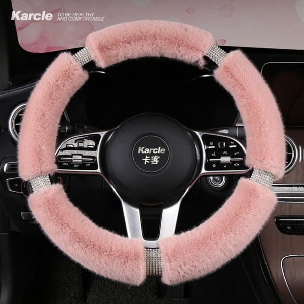 (svart-D form)Karcle Fluffy Cover med Bling Rhinestones Diamond Furry Car Styrskydd Universal 38cm För Kvinnor Tjej black-D shape