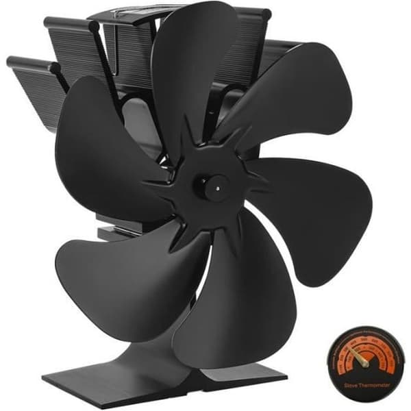 Brændeovnsventilator - Uspecificeret - Model med termometer - 6 blade - Termisk strømforsyning - Lydløs black