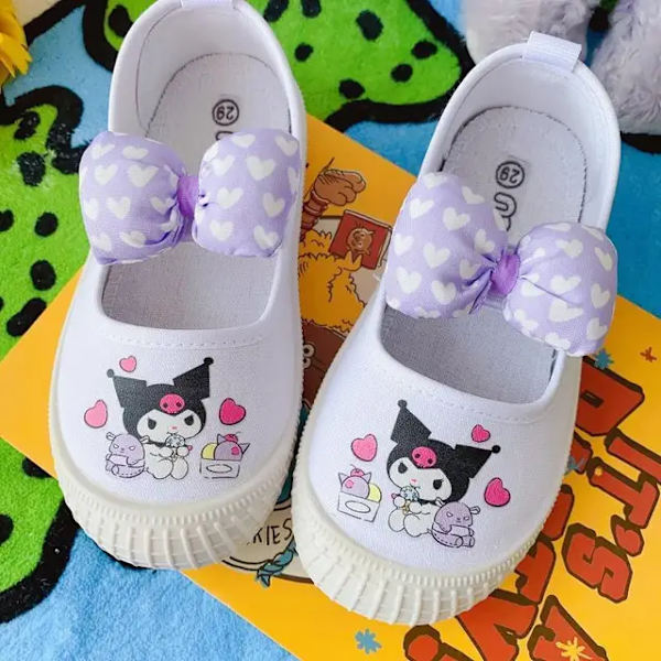 Sanrios Kuromi Cinnamoroll My Melody Pompom Purins Tecknad Söta barn\\\\'s Canvas Skor Dagis Barn Inomhus Vita skor Kuromi 1 26-16cm