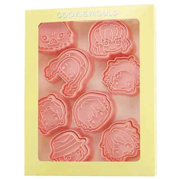Tecknad Anime Blade of Ghost Cookie Cutter Demon Slayer Press Form 3D DIY Prägling Pressform Fondant Bakelse Form Conjuration 8pcsB
