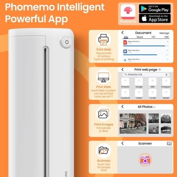 A4 Termisk Printer - UVERBON - Bluetooth - 300 dpi - Blækfri - Hastighed 8 mm/s