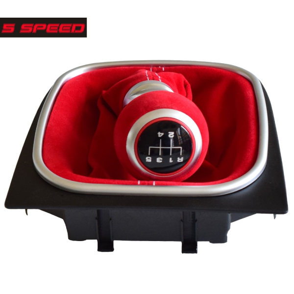 För Volkswagen VW Golf 5 Golf 6 MK5 MK6 R32 GTI 2004-2009 Manual 5 6-växlad mocka läder Växlingsknopp Komplett damask Boot-5 Speed-Röd 5 Speed-Red