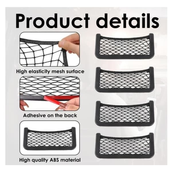 Opbevaringsnet - Høj kvalitet - 20 x 8 cm - Elastisk - Selvklæbende - Sort Black