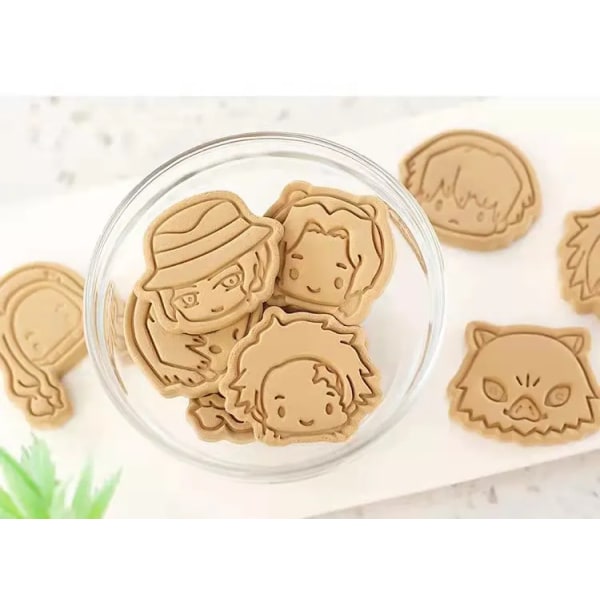 Tecknad Anime Blade of Ghost Cookie Cutter Demon Slayer Press Form 3D DIY Prägling Pressform Fondant Bakelse Form Easter 8pcs