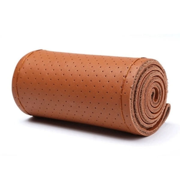 (Brun tråd)38cm Rattskydd mjuk Artificia Läderfläta på bilens ratt med nål och tråd Inredningstillbehör Brown Thread