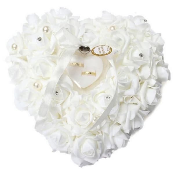 Hjerteformet ringbærerpute - Elegant - Hvit - 15x13cm White