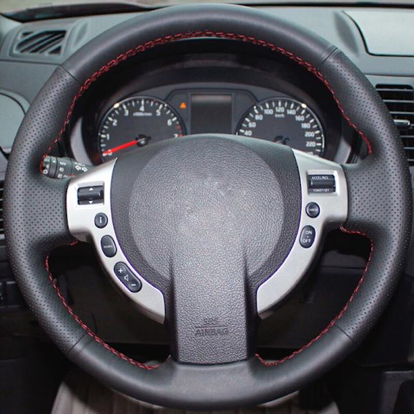(röd tråd) Läder gör-det-själv-flätad handsömnad cover för Nissan Qashqai J10 J11 XTrail T31 NV200 Rogue Sentra b16 tillbehör red thread